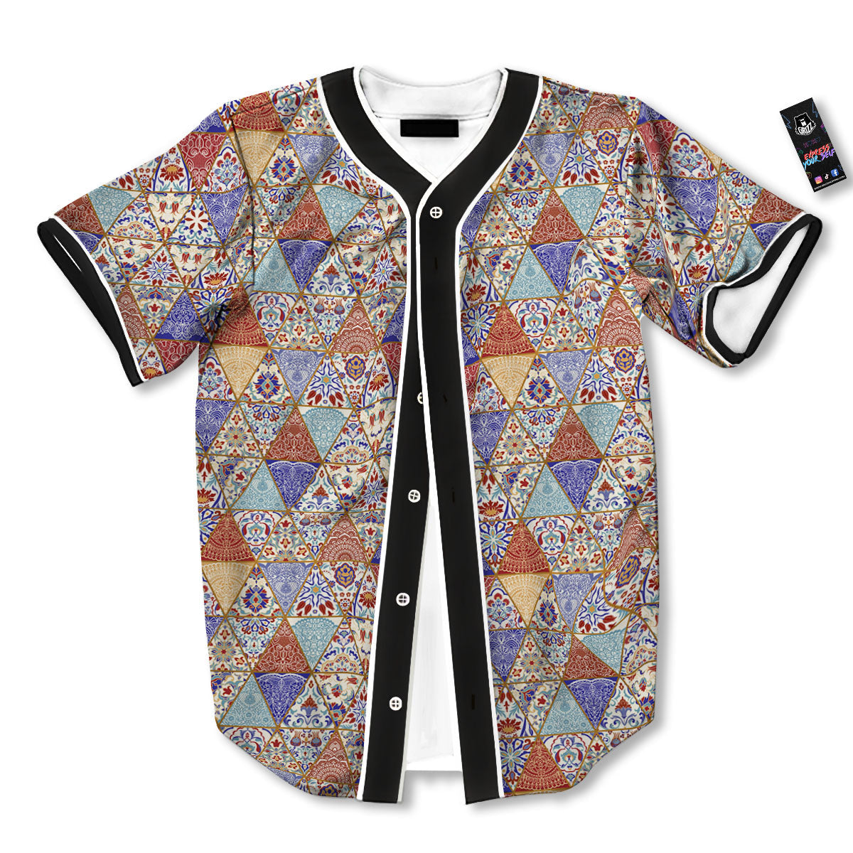 Patchwork Boho Mandala Print Pattern Baseball Jersey-grizzshop