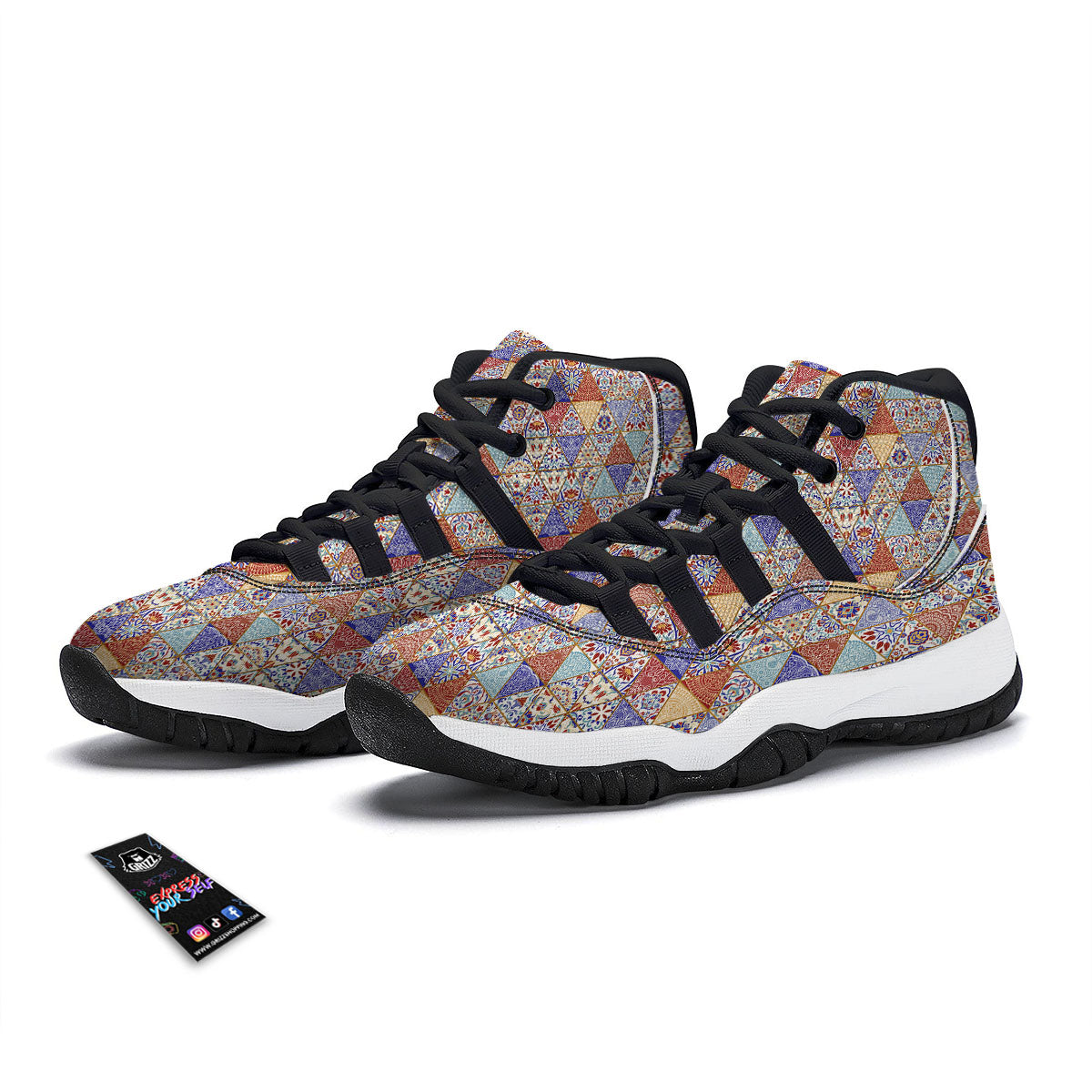 Patchwork Boho Mandala Print Pattern Black Bball Shoes-grizzshop