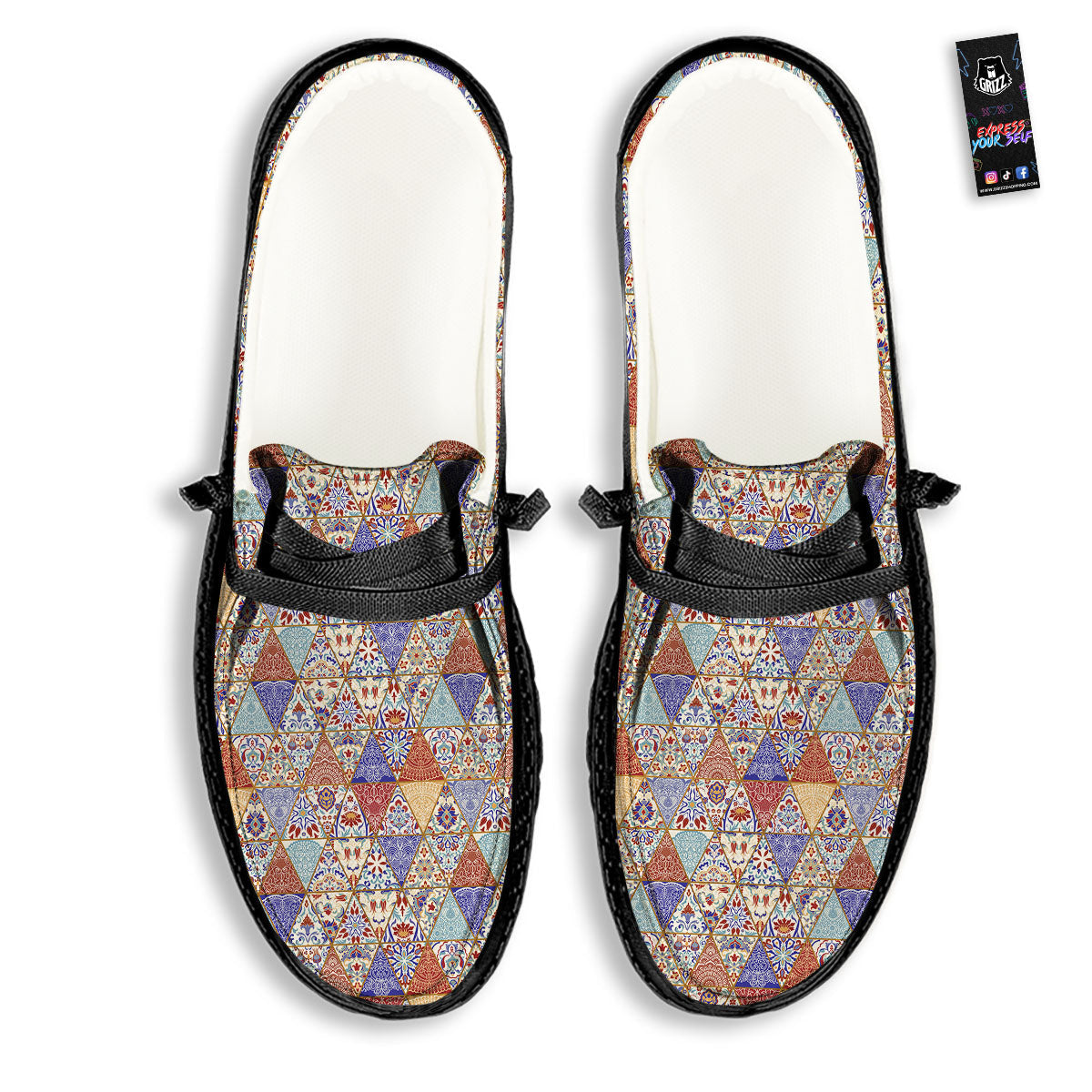 Patchwork Boho Mandala Print Pattern Black Loafers-grizzshop