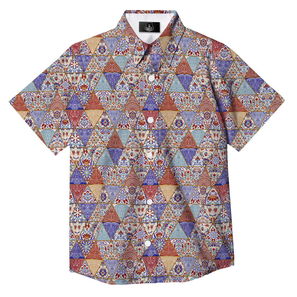 Patchwork Boho Mandala Print Pattern Button Up Shirt-grizzshop
