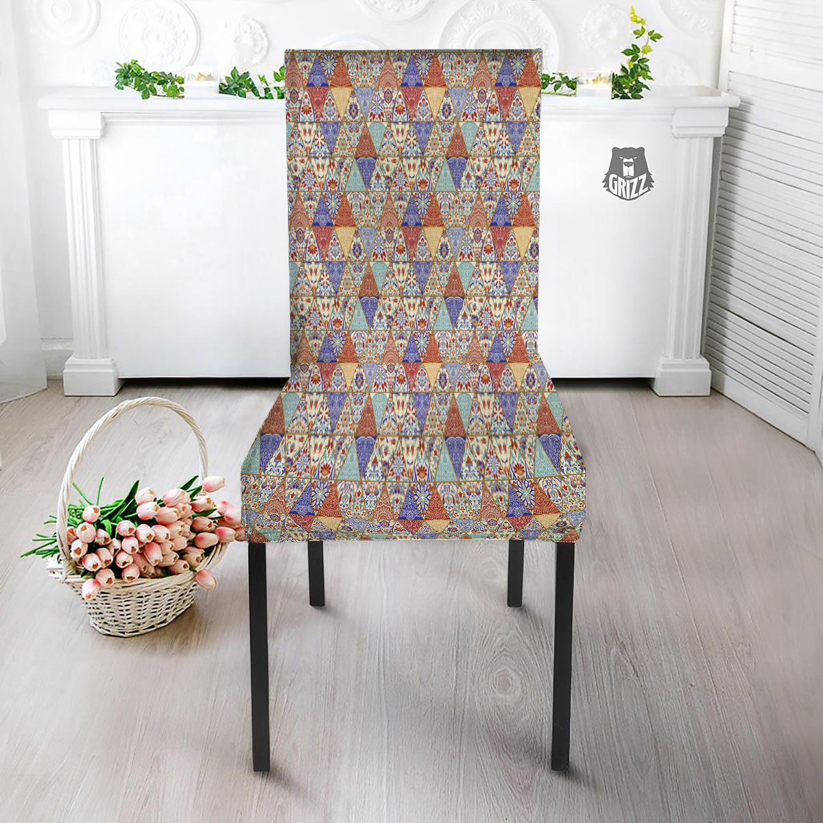Patchwork Boho Mandala Print Pattern Dining Chair Slipcover-grizzshop