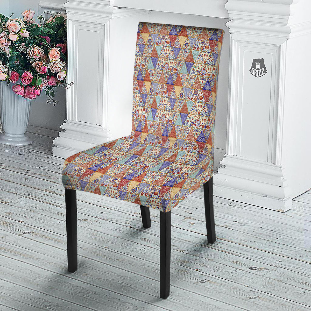 Patchwork Boho Mandala Print Pattern Dining Chair Slipcover-grizzshop