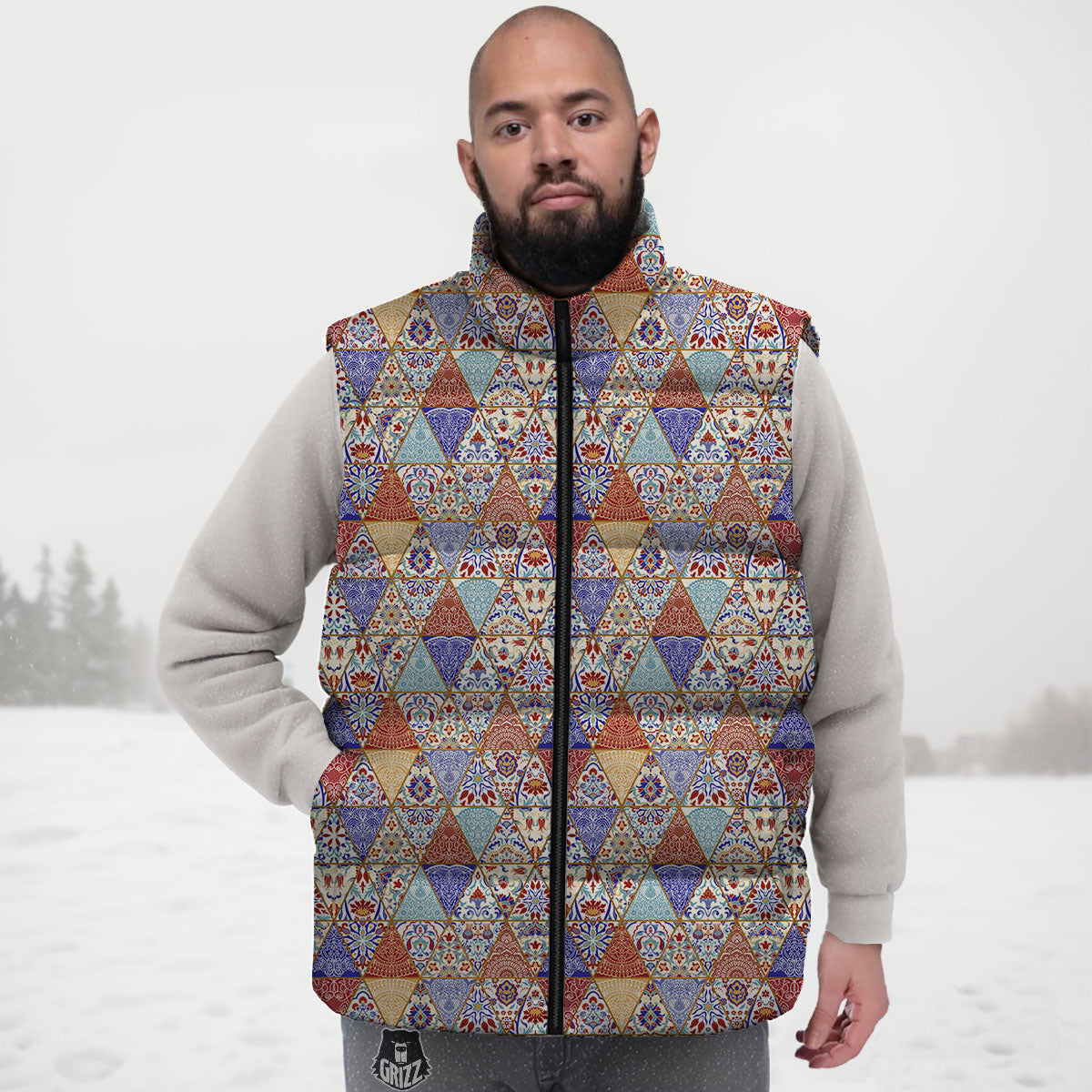Patchwork Boho Mandala Print Pattern Down Vest