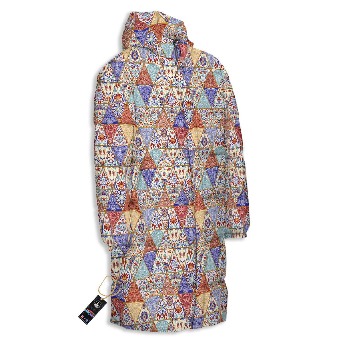 Patchwork Boho Mandala Print Pattern Long Down Jacket-grizzshop