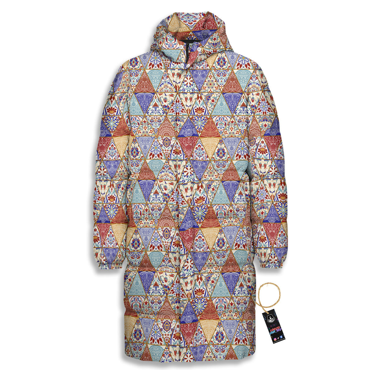Patchwork Boho Mandala Print Pattern Long Down Jacket-grizzshop