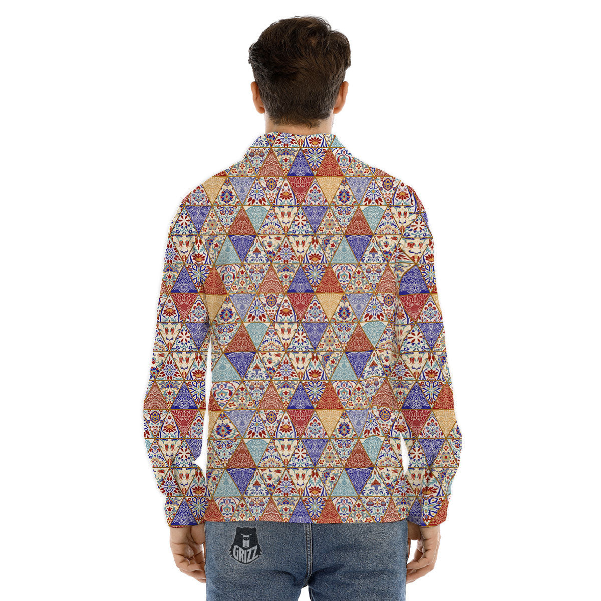 Patchwork Boho Mandala Print Pattern Men's Dress Shirts-grizzshop