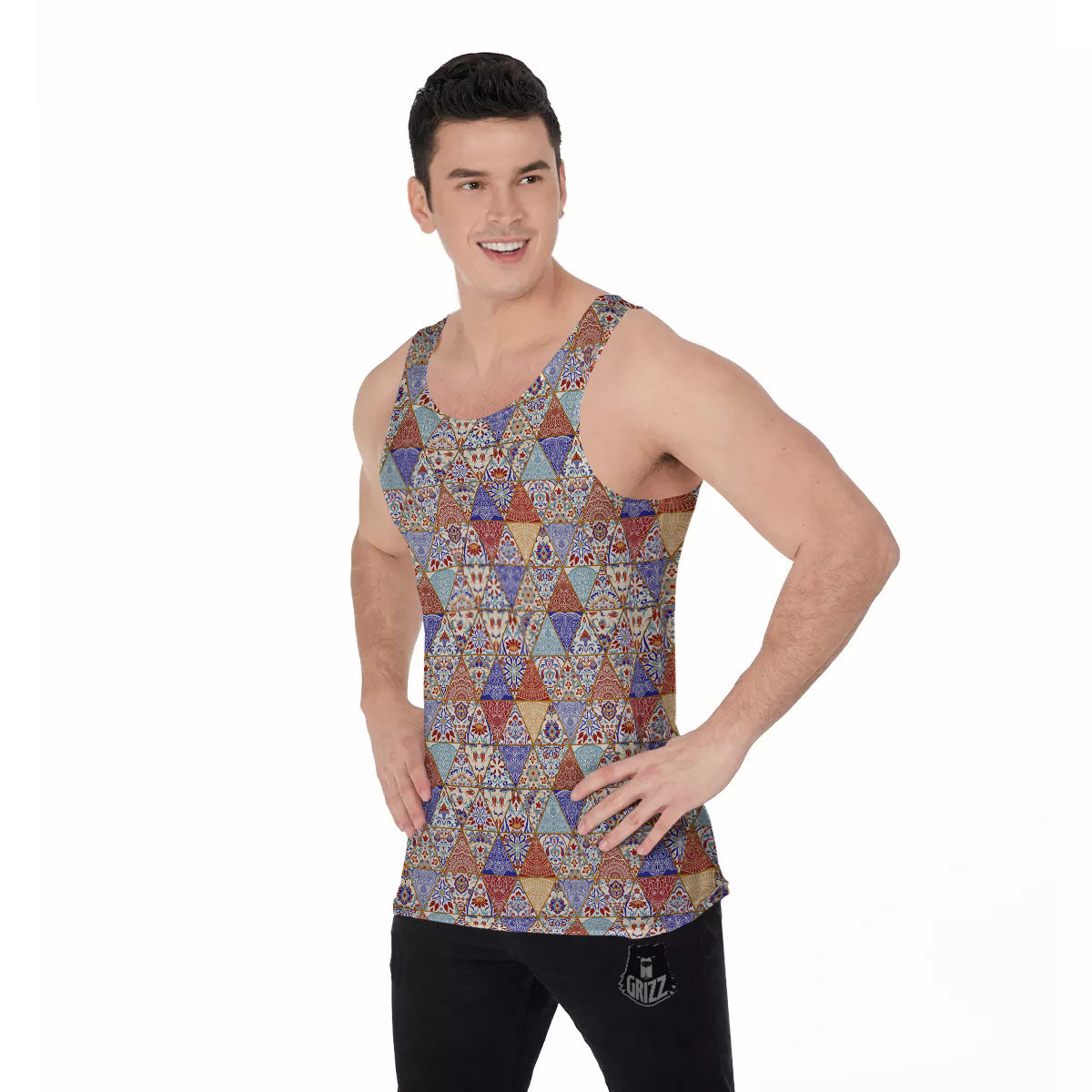 Patchwork Boho Mandala Print Pattern Men's Tank Top-grizzshop