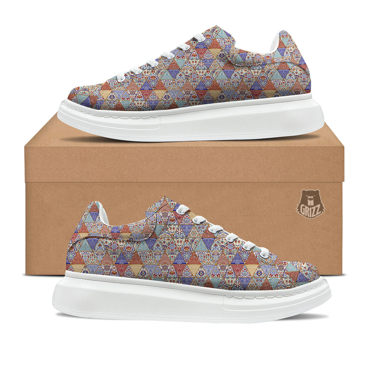 Patchwork Boho Mandala Print Pattern Platform Shoes-grizzshop