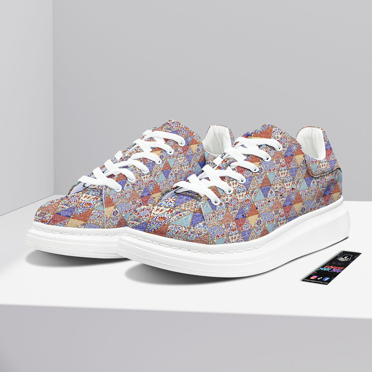 Patchwork Boho Mandala Print Pattern Platform Shoes-grizzshop