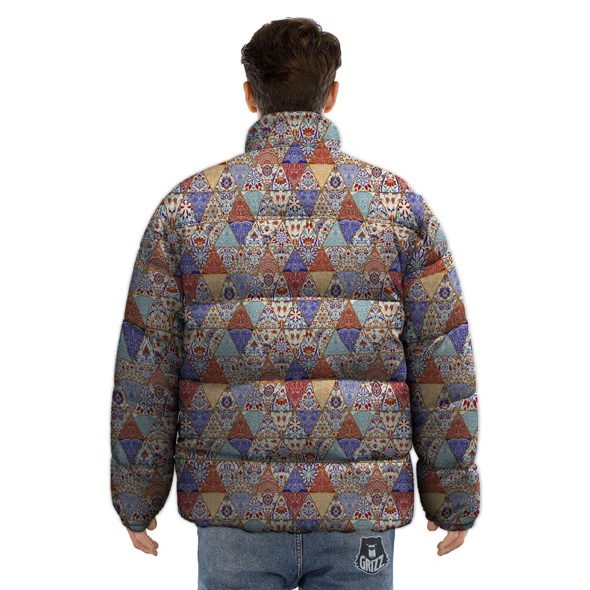 Patchwork Boho Mandala Print Pattern Puffer Jacket-grizzshop