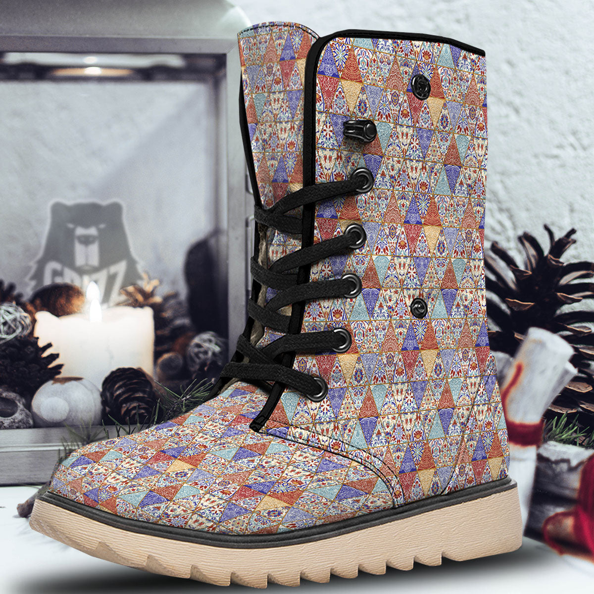 Patchwork Boho Mandala Print Pattern Snow Boots-grizzshop