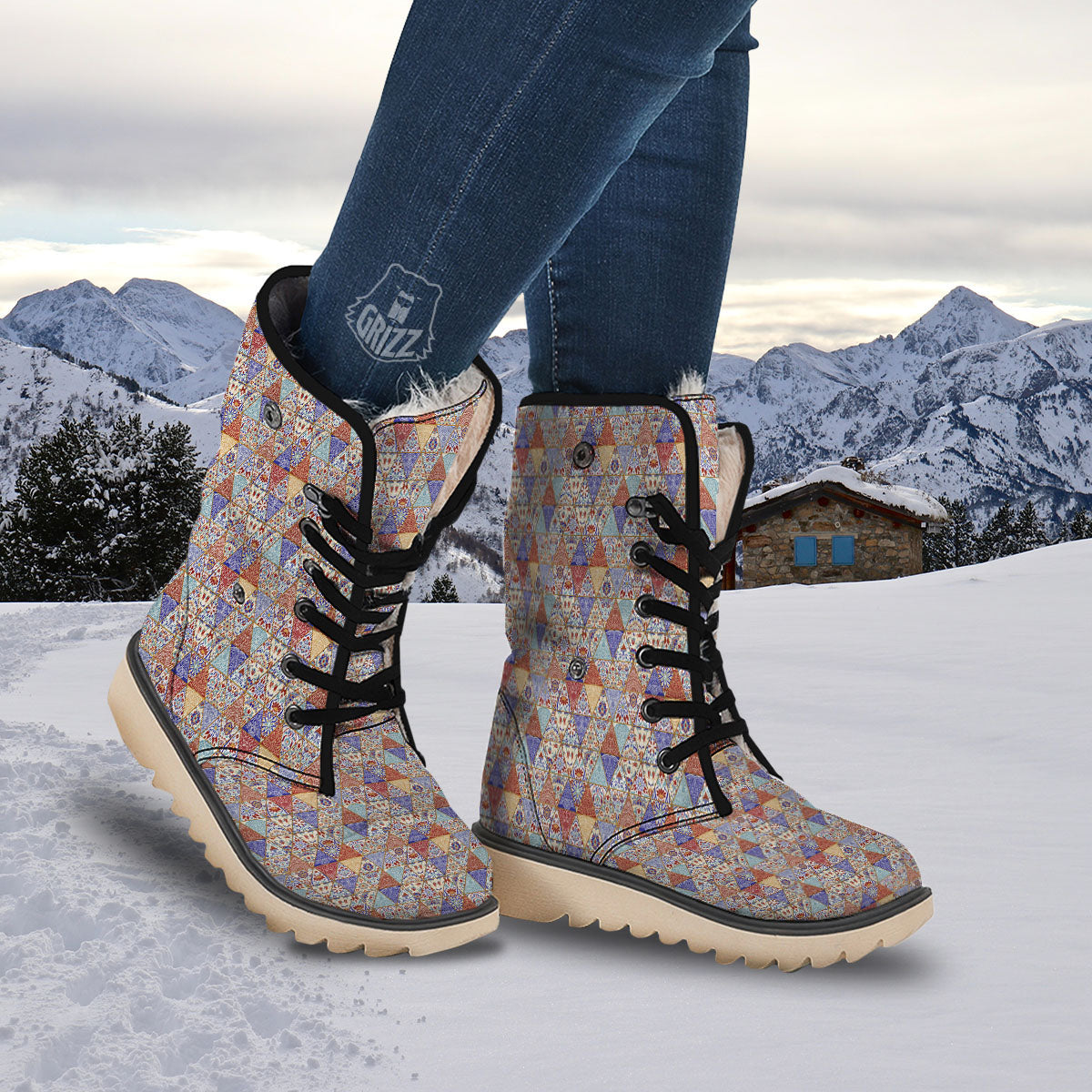 Patchwork Boho Mandala Print Pattern Snow Boots-grizzshop