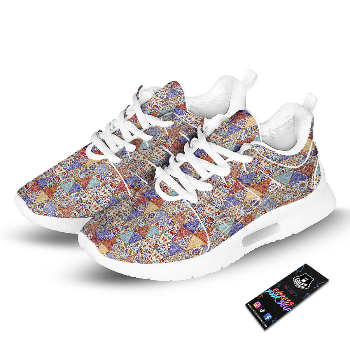 Patchwork Boho Mandala Print Pattern Tennis Shoes-grizzshop