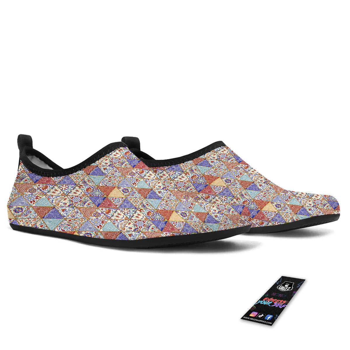 Patchwork Boho Mandala Print Pattern Water Shoes-grizzshop