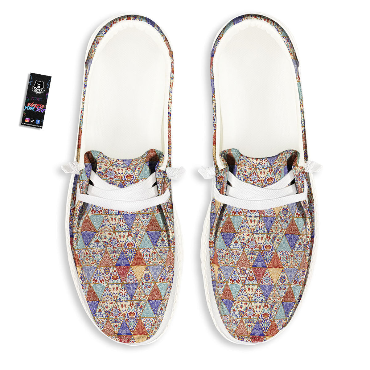 Patchwork Boho Mandala Print Pattern White Loafers-grizzshop