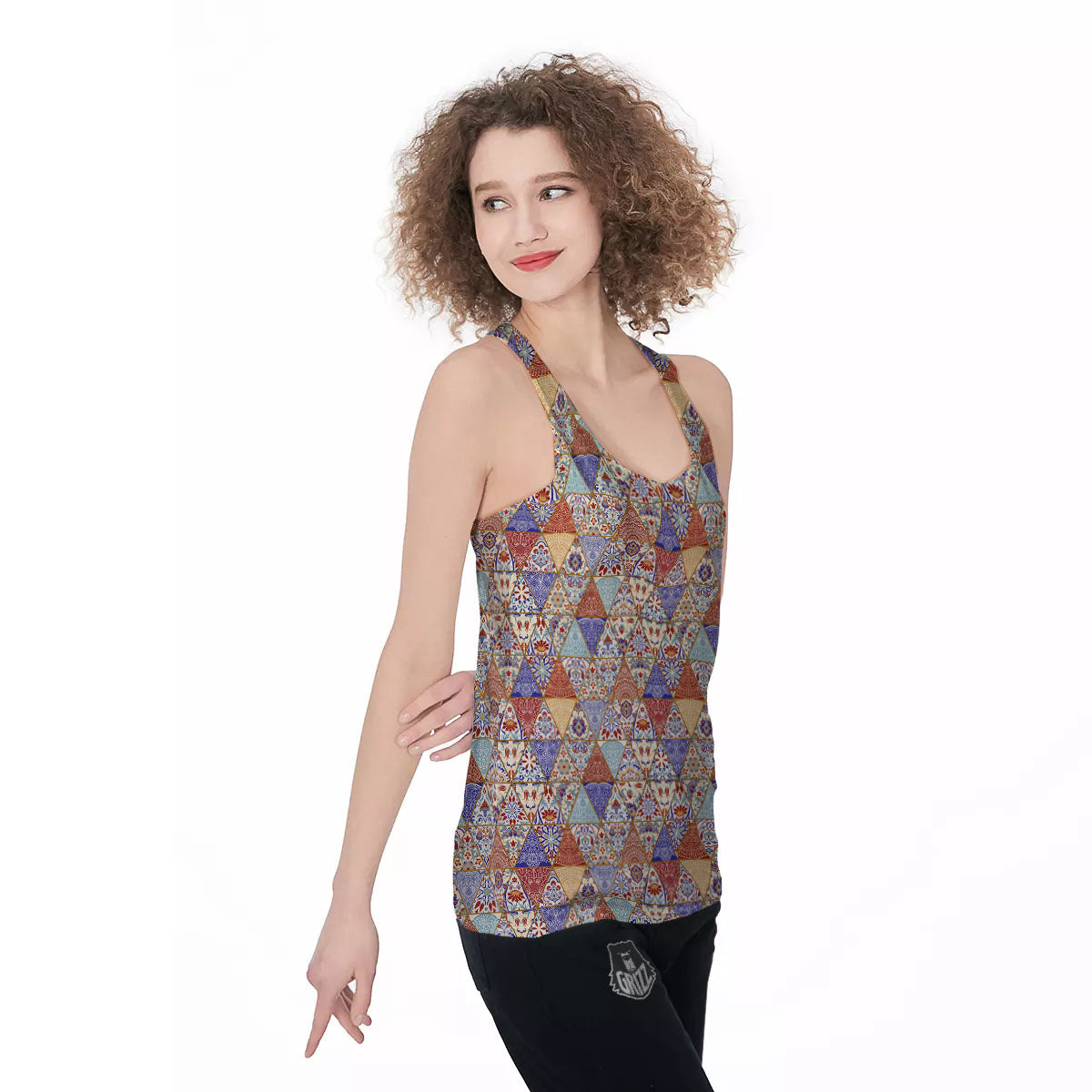 Patchwork Boho Mandala Print Pattern Women's Racerback Tank Top-grizzshop
