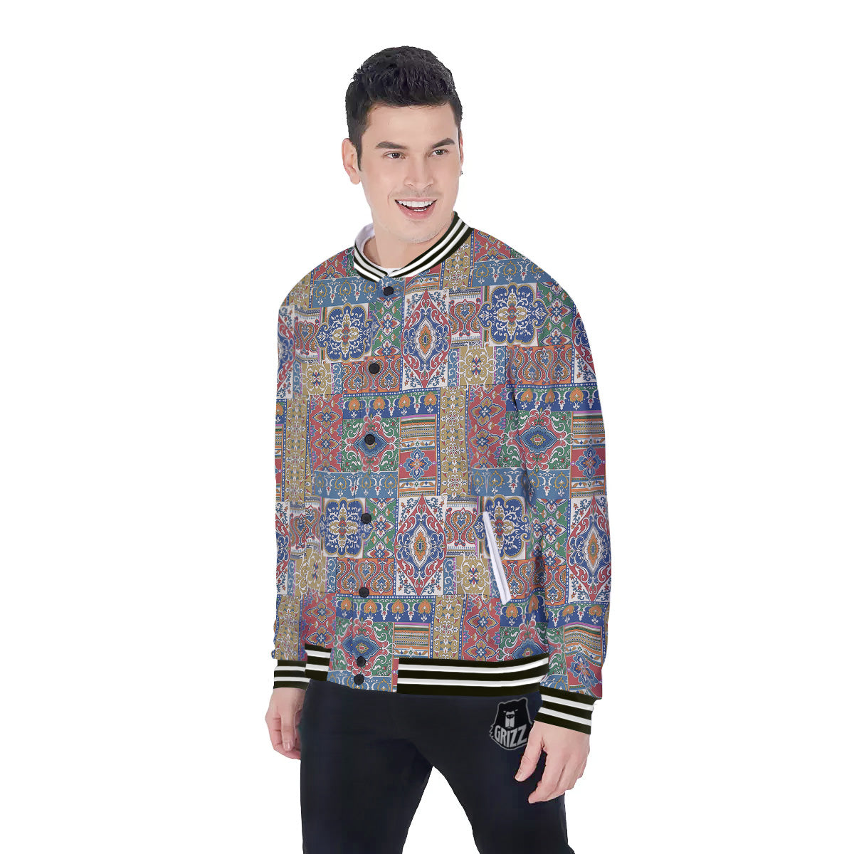Patchwork Damask Vintage Print Pattern Baseball Jacket-grizzshop