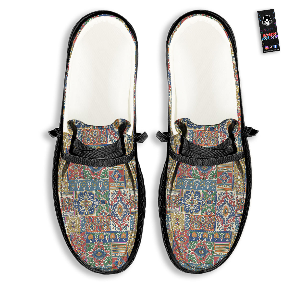 Patchwork Damask Vintage Print Pattern Black Loafers-grizzshop