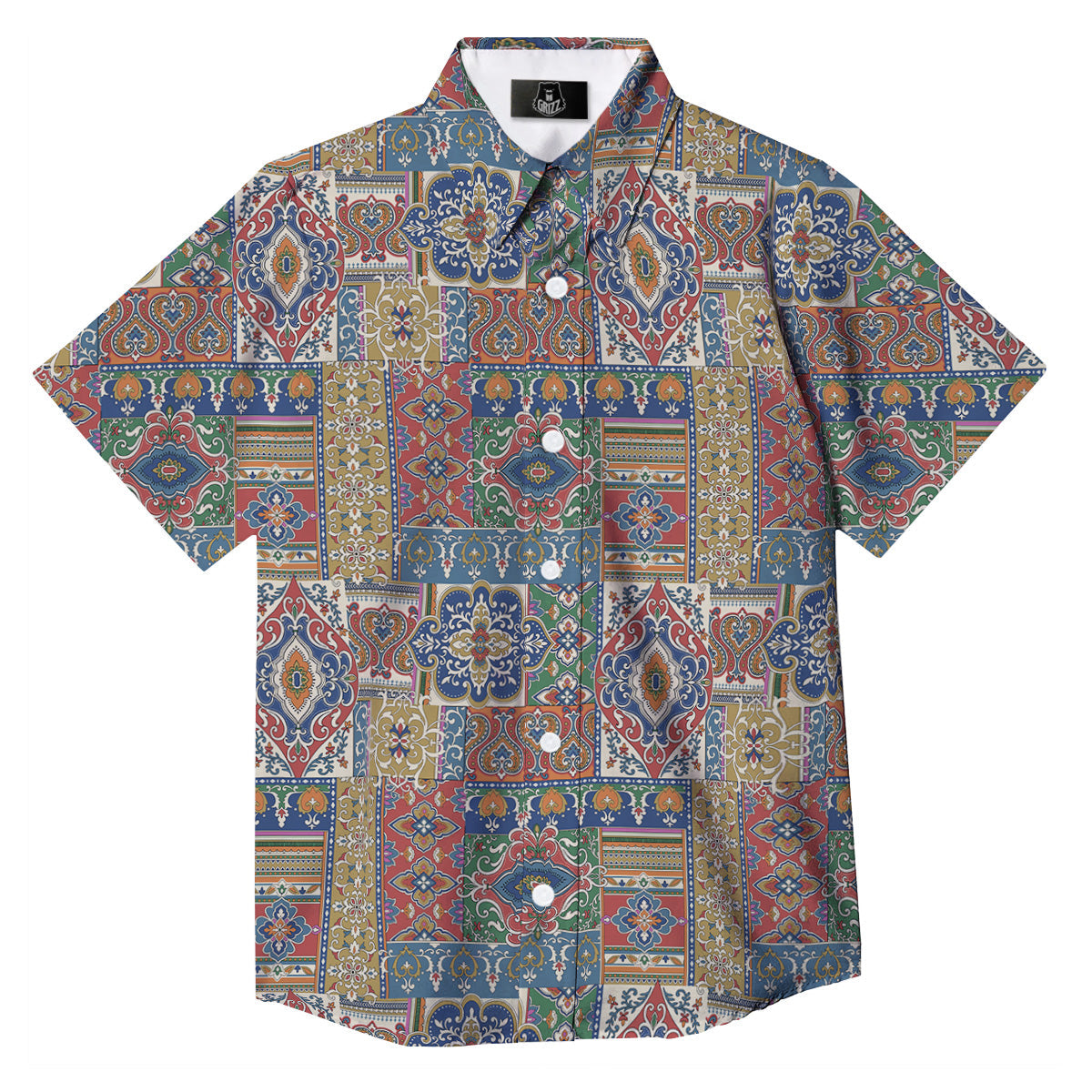 Patchwork Damask Vintage Print Pattern Button Up Shirt-grizzshop