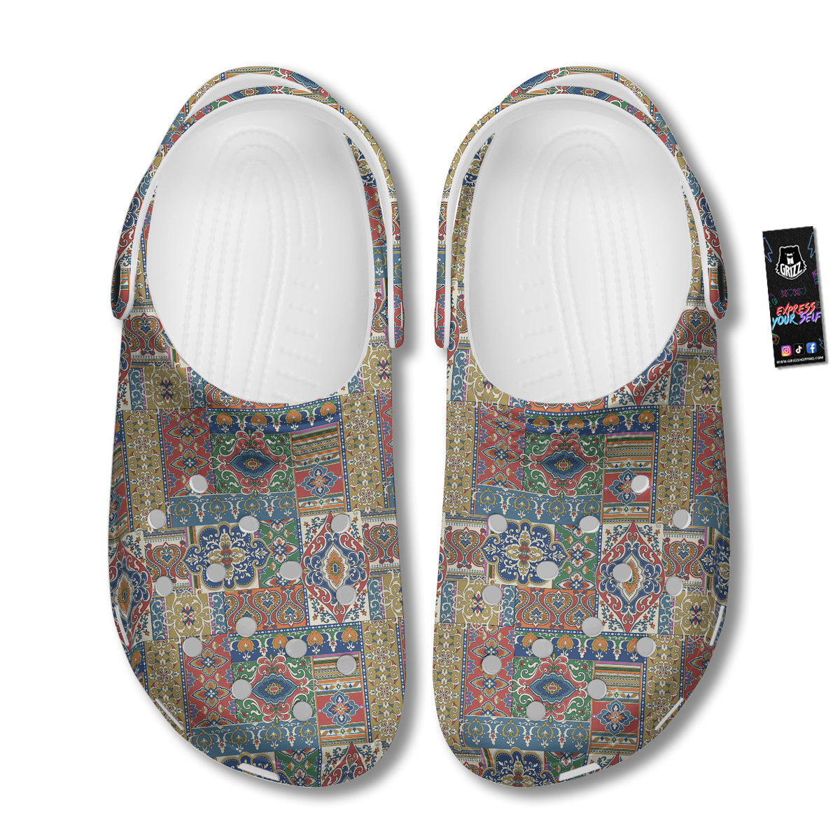 Patchwork Damask Vintage Print Pattern Clog-grizzshop