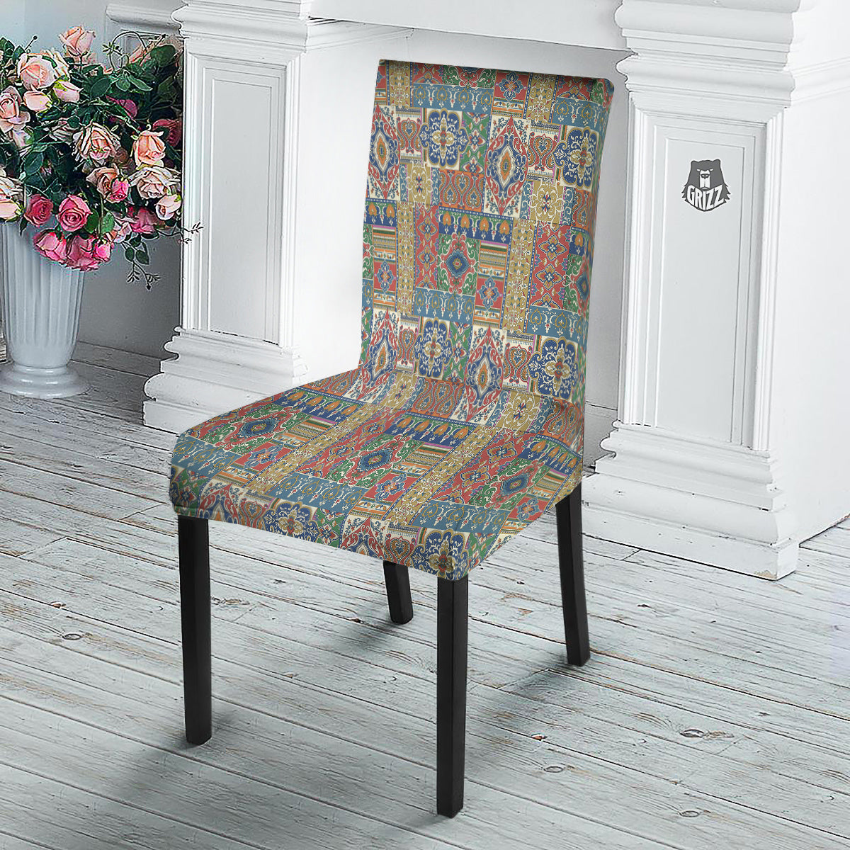Patchwork Damask Vintage Print Pattern Dining Chair Slipcover-grizzshop