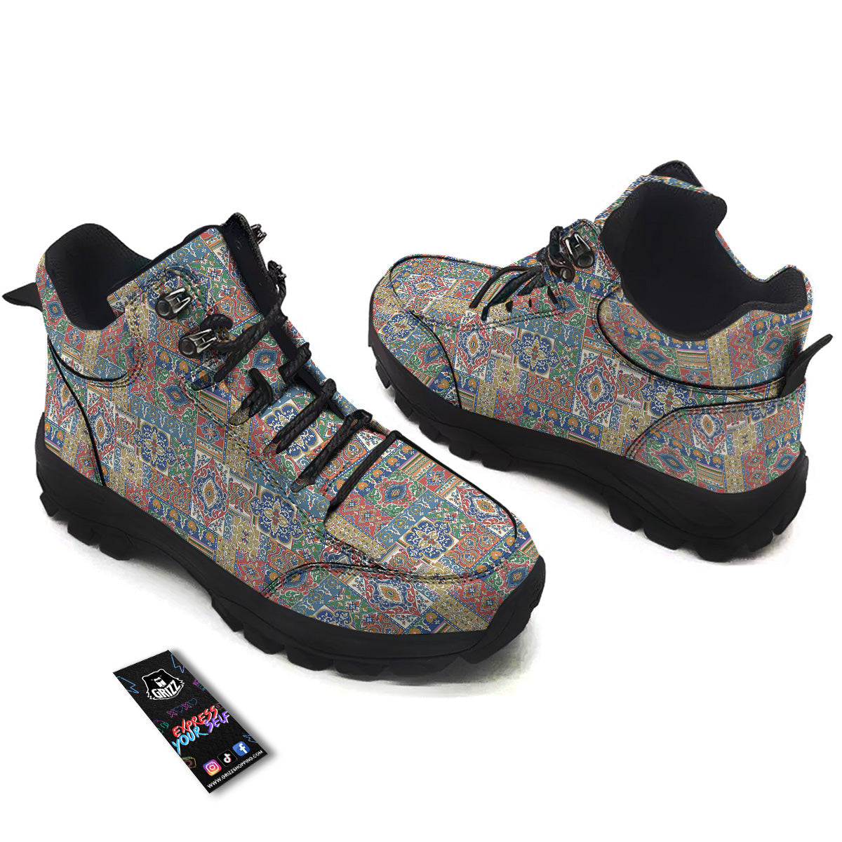 Patchwork Damask Vintage Print Pattern Hiking Shoes-grizzshop