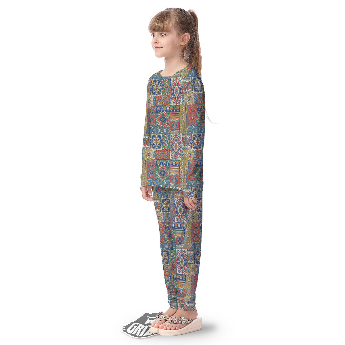 Patchwork Damask Vintage Print Pattern Kid's Pajamas-grizzshop