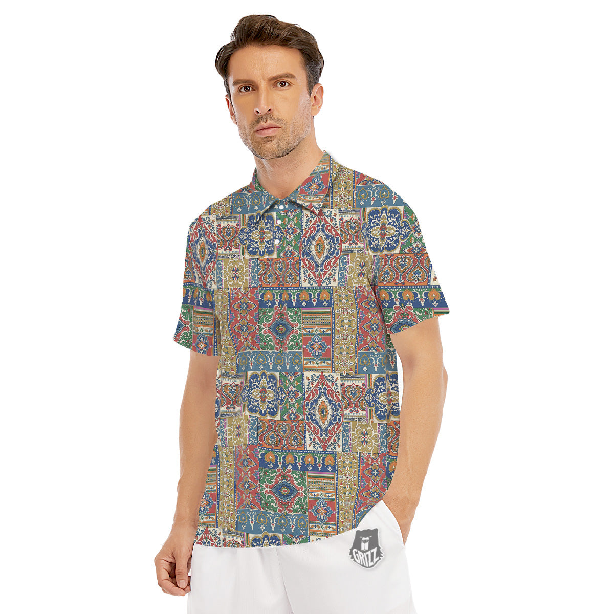Patchwork Damask Vintage Print Pattern Men's Golf Shirts-grizzshop