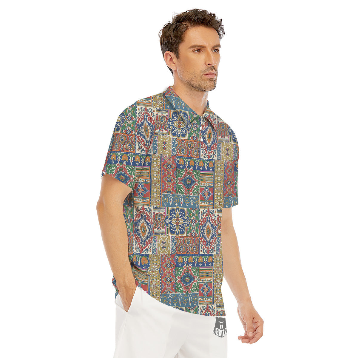 Patchwork Damask Vintage Print Pattern Men's Golf Shirts-grizzshop