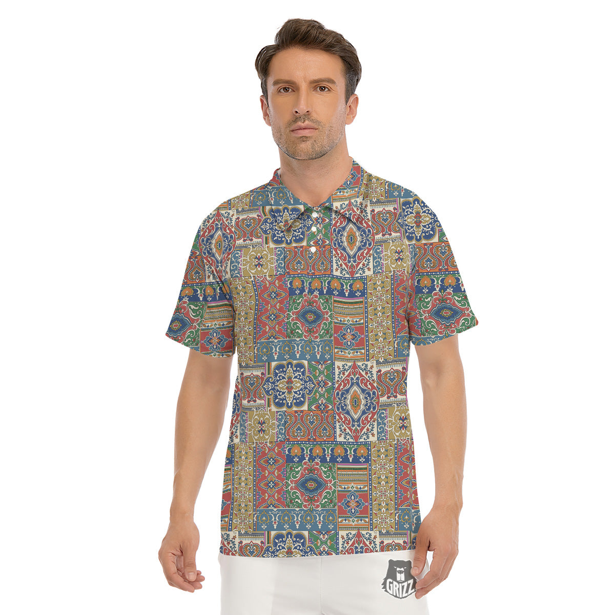 Patchwork Damask Vintage Print Pattern Men's Golf Shirts-grizzshop
