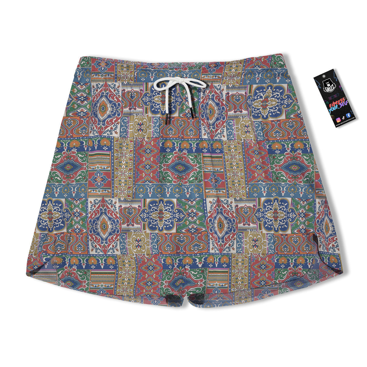 Patchwork Damask Vintage Print Pattern Men's Running Shorts-grizzshop