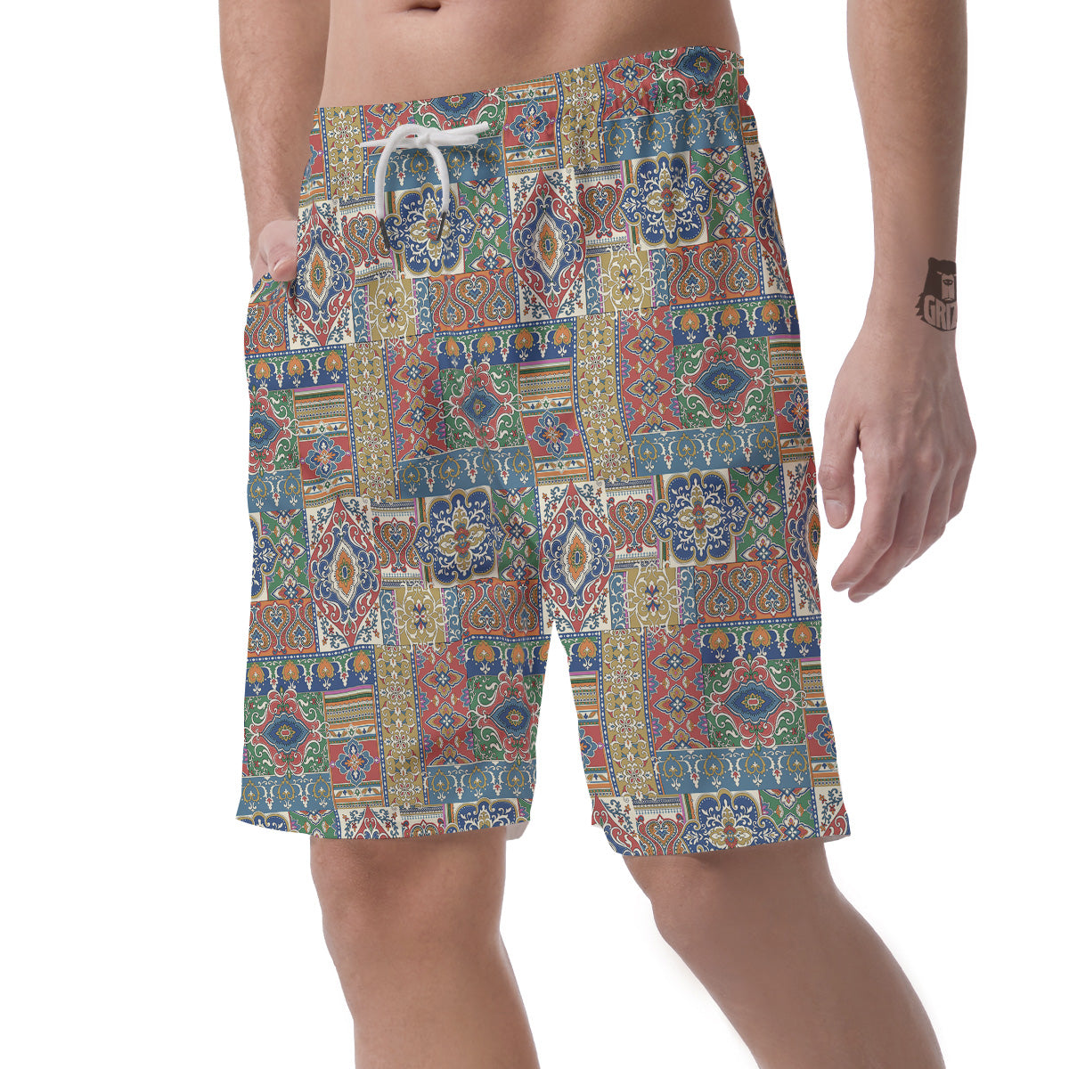 Patchwork Damask Vintage Print Pattern Men's Shorts-grizzshop