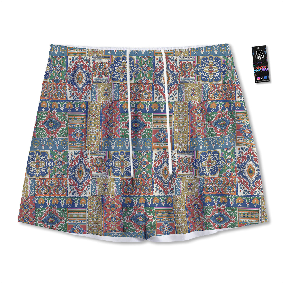 Pisces Sign Black And Gold Print Mesh Shorts
