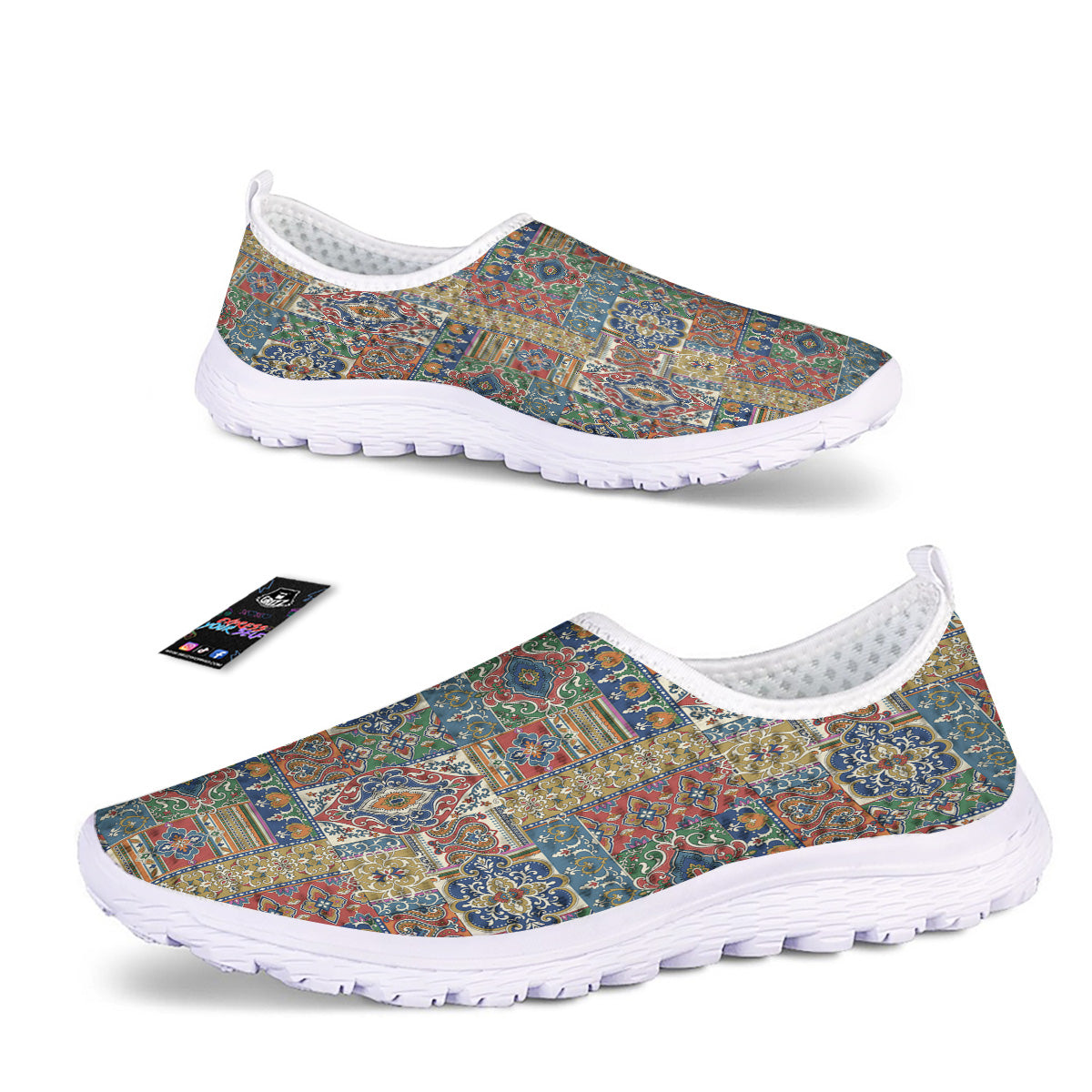 Patchwork Damask Vintage Print Pattern Nurse Shoes-grizzshop
