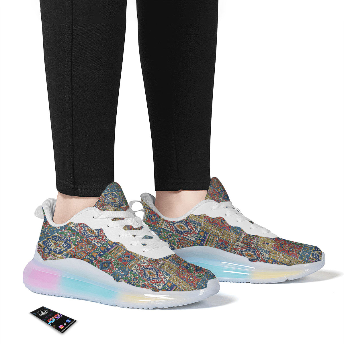 Patchwork Damask Vintage Print Pattern Running Sneakers-grizzshop