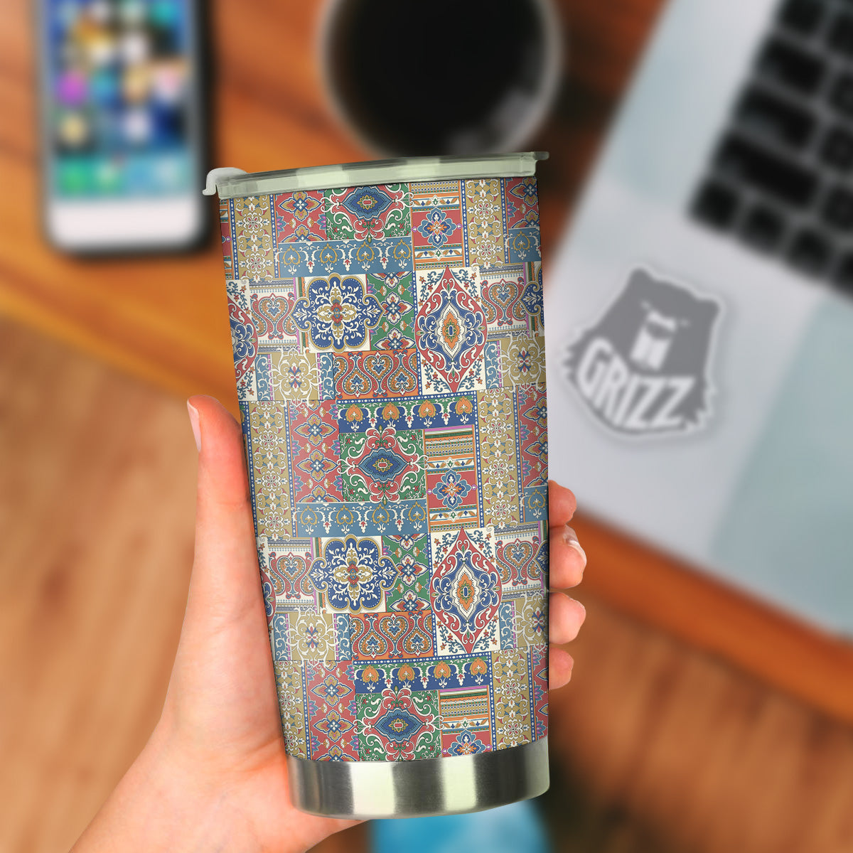 Patchwork Damask Vintage Print Pattern Tumbler-grizzshop