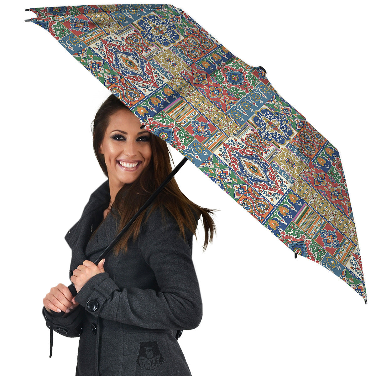 Patchwork Damask Vintage Print Pattern Umbrella-grizzshop