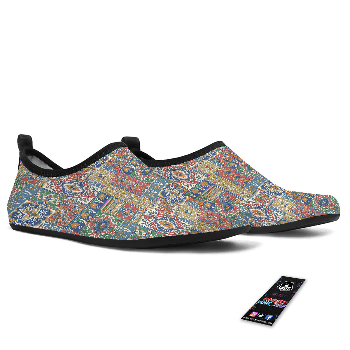 Patchwork Damask Vintage Print Pattern Water Shoes-grizzshop
