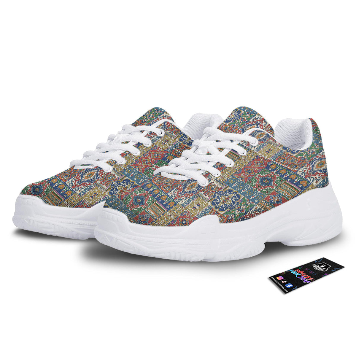 Patchwork Damask Vintage Print Pattern White Chunky Shoes-grizzshop