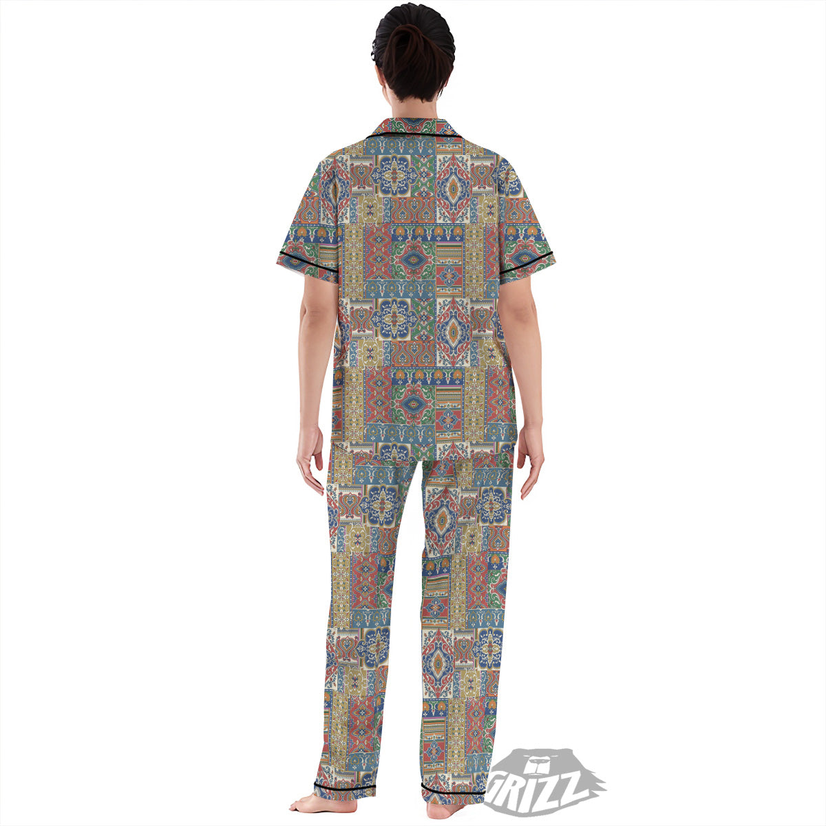 Patchwork Damask Vintage Print Pattern Women's Pajamas Set-grizzshop