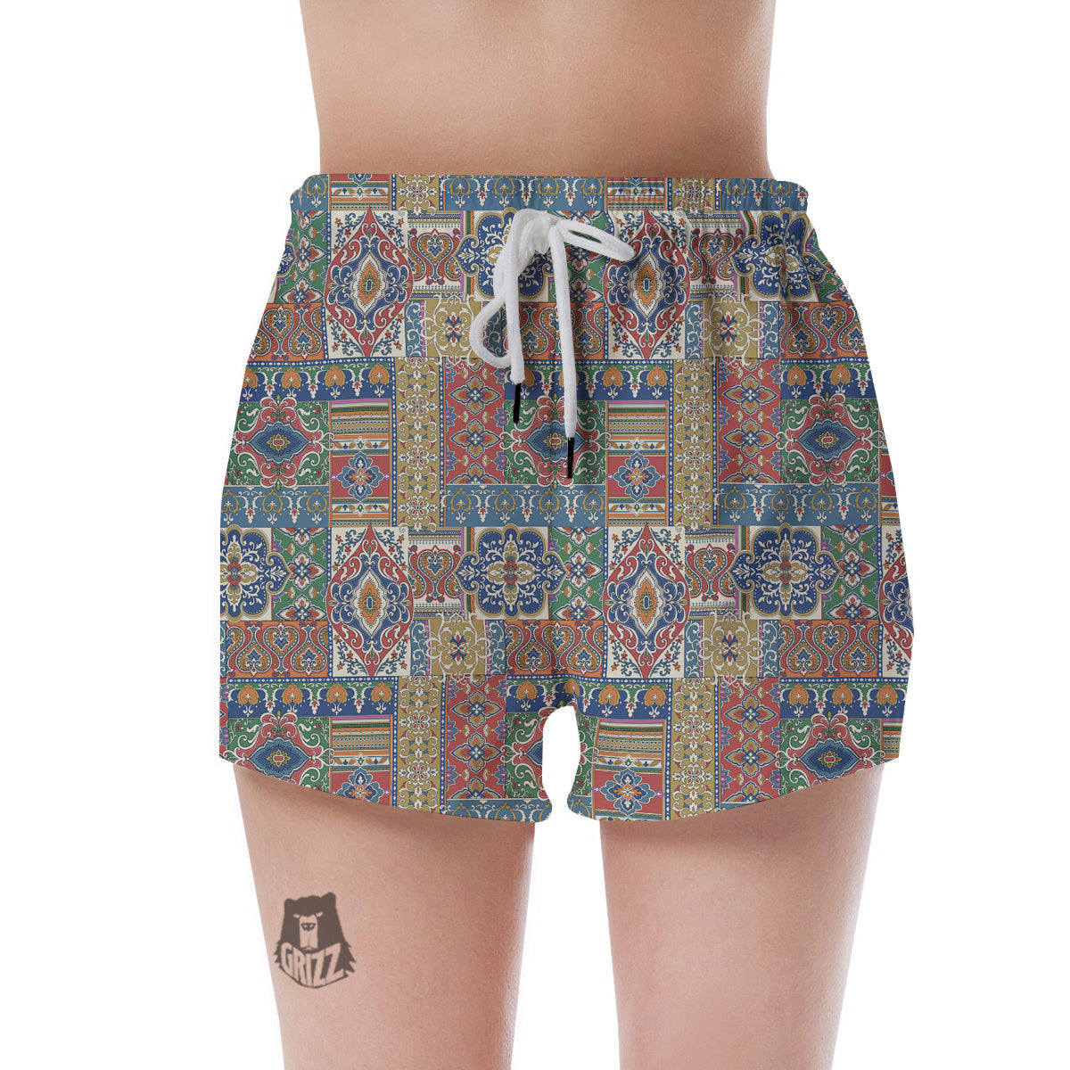 Patchwork Damask Vintage Print Pattern Women's Shorts-grizzshop