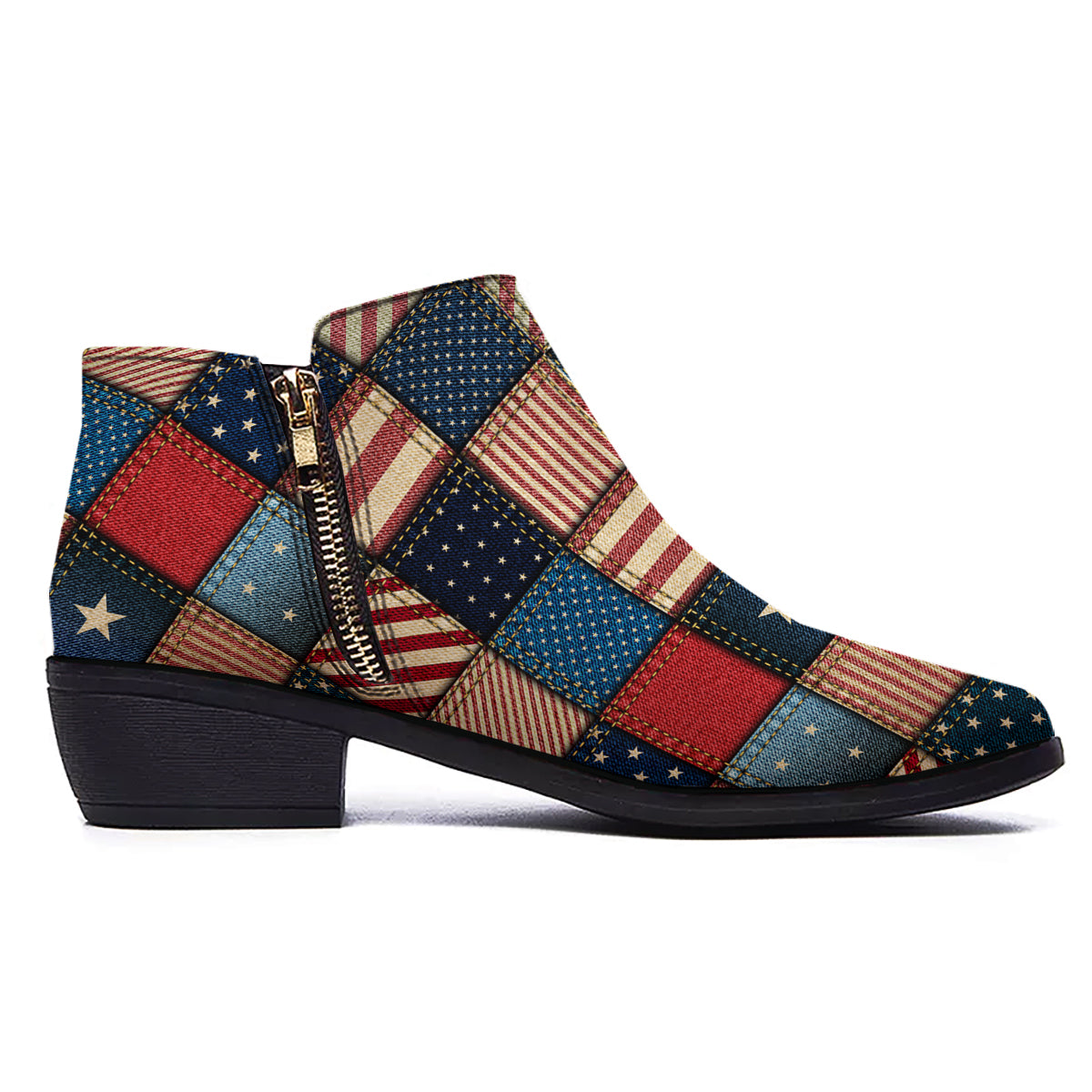 Patchwork Denim American Print Pattern Ankle Boots-grizzshop