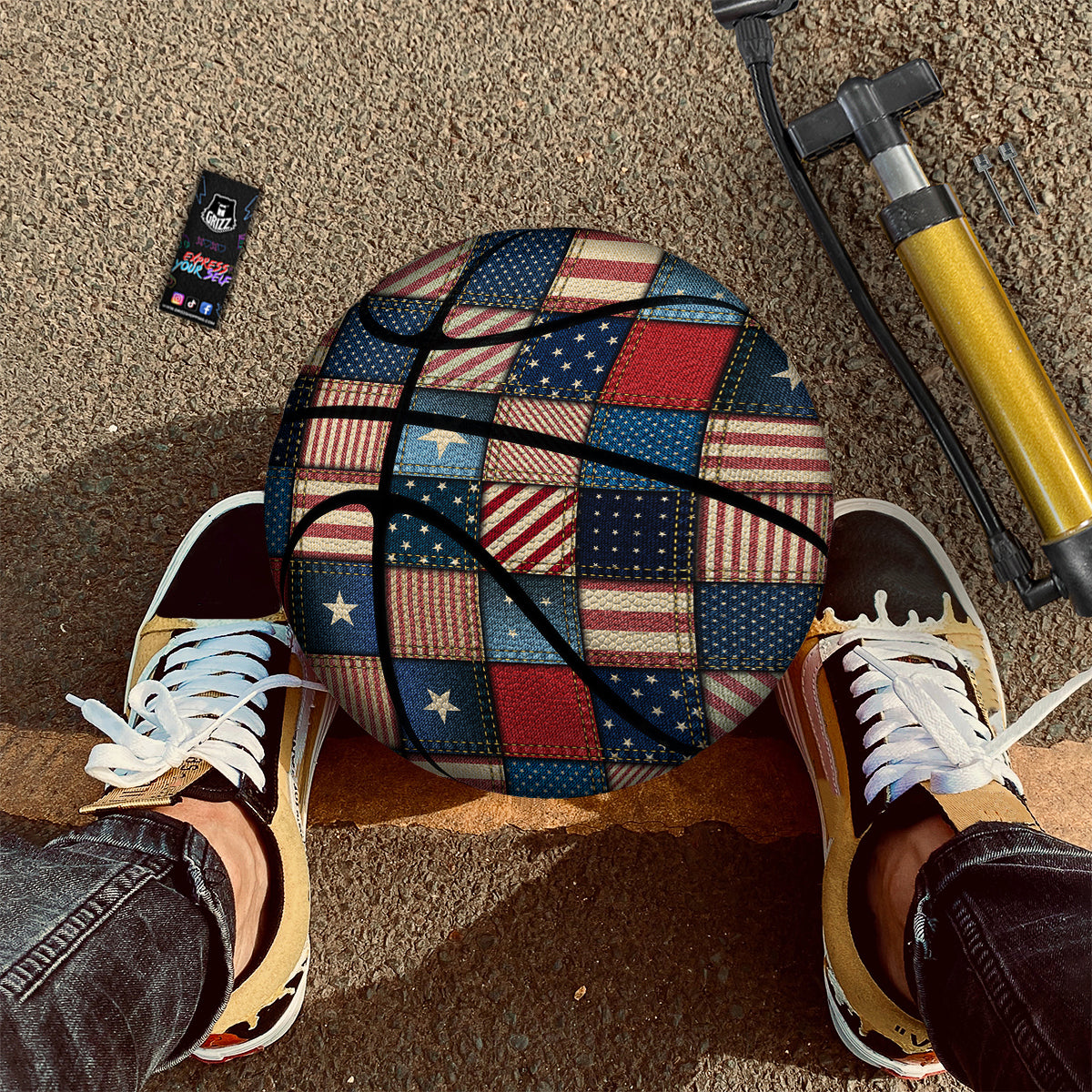 Patchwork Denim American Print Pattern Basketball-grizzshop