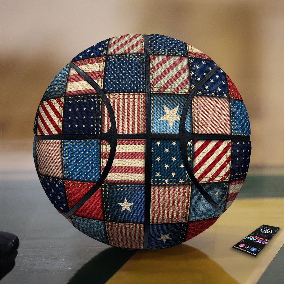 Patchwork Denim American Print Pattern Basketball-grizzshop