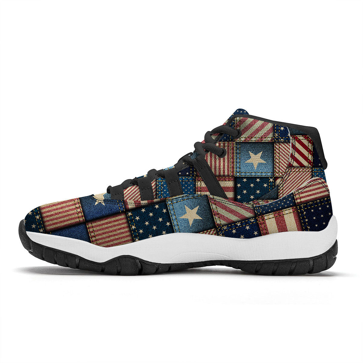 Patchwork Denim American Print Pattern Black Bball Shoes-grizzshop