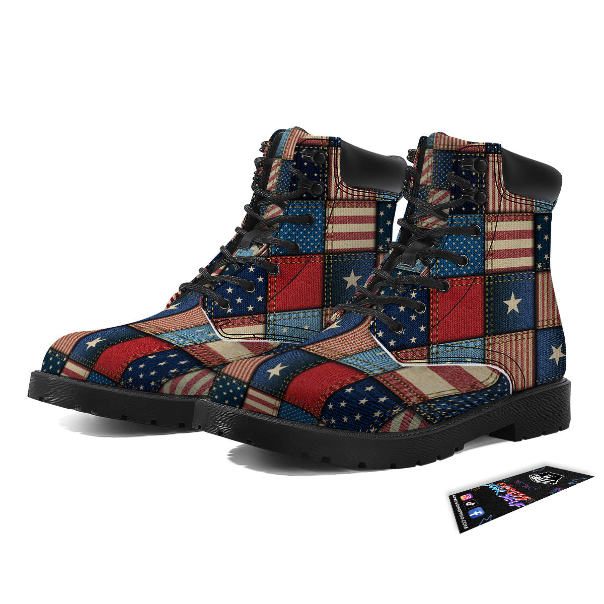 Patchwork Denim American Print Pattern Boots-grizzshop