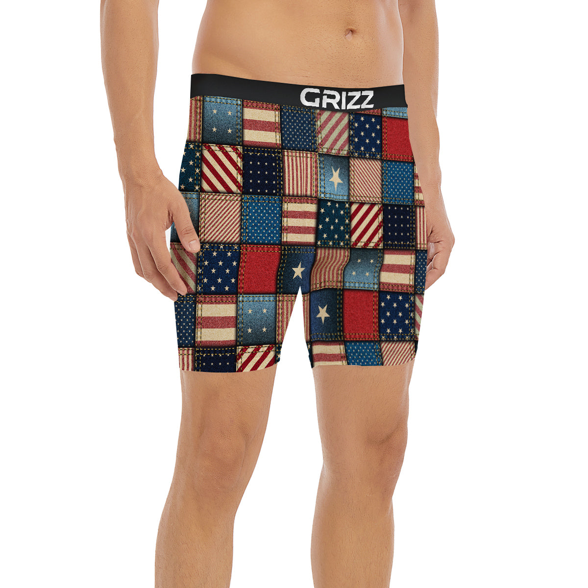 Patchwork Denim American Print Pattern Boxer Briefs-grizzshop