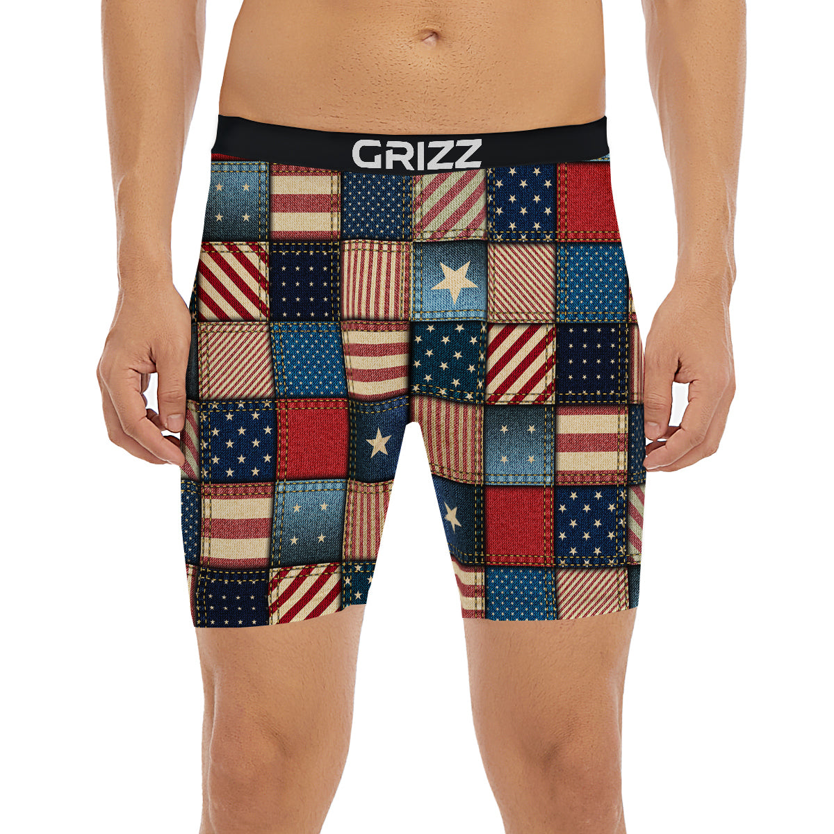 Patchwork Denim American Print Pattern Boxer Briefs-grizzshop