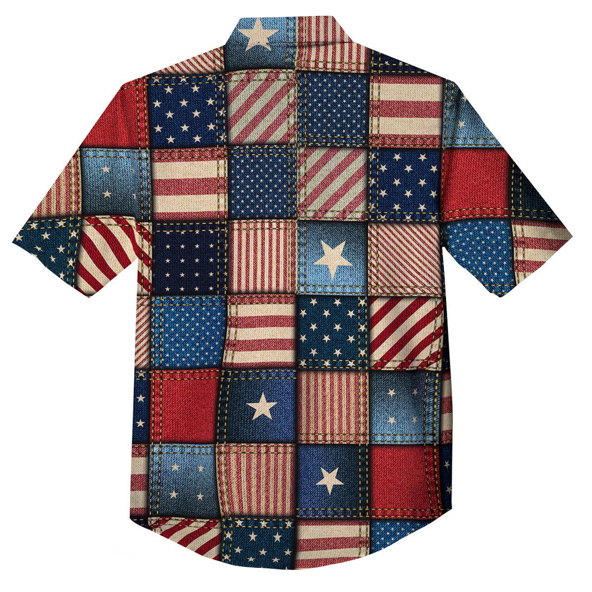 Patchwork Denim American Print Pattern Button Up Shirt-grizzshop