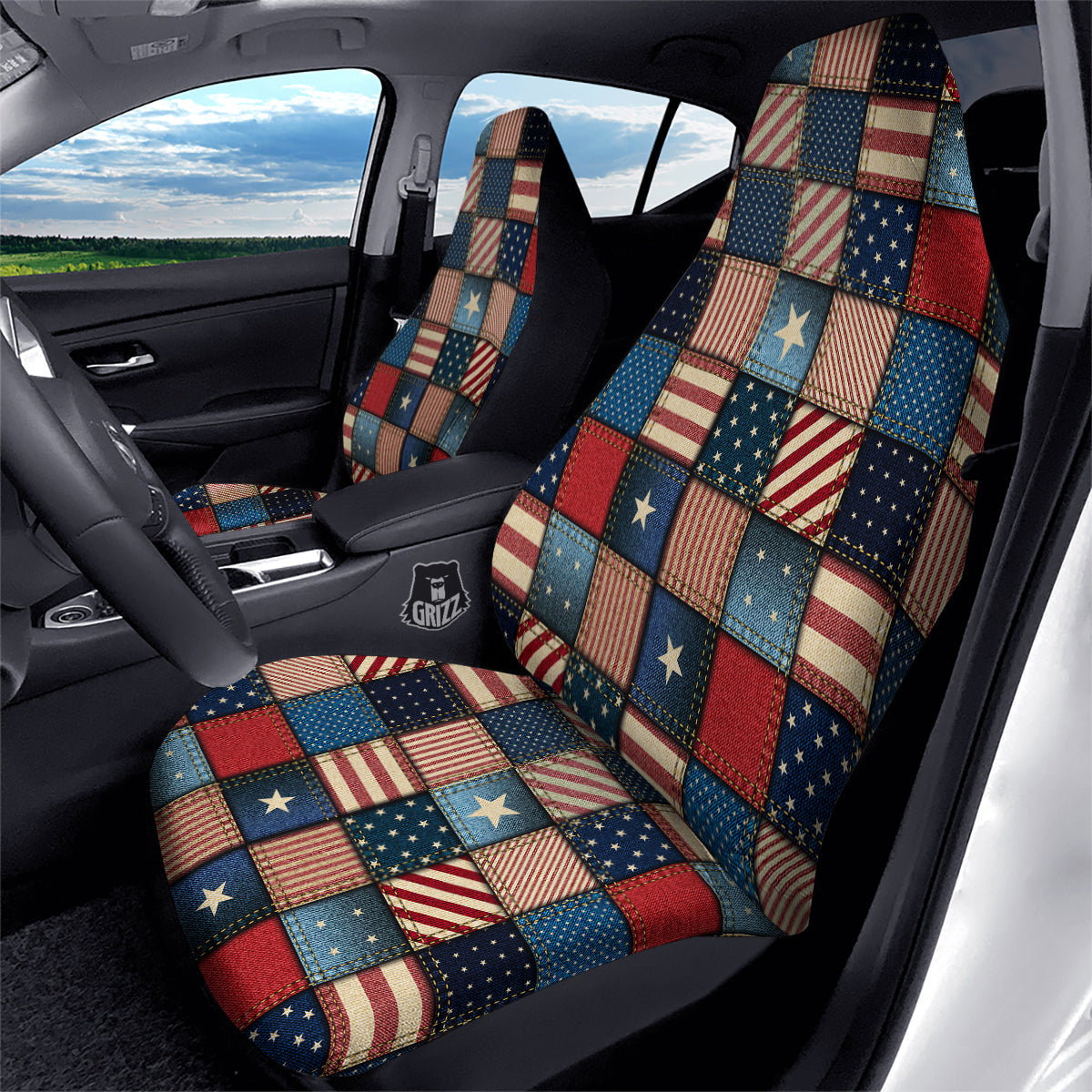 Patchwork Denim American Print Pattern Car Seat Covers-grizzshop